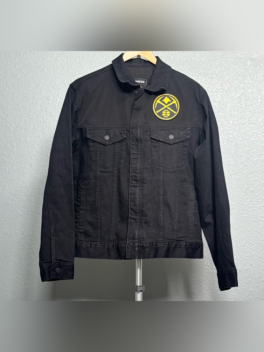 Express x Denver Nuggets Men's Black Denim Jean Jacket with Denver Nuggets Logo